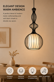 Designer Cage Pendant Light | Metal Frame Hanging Lamp | Adjustable Height Ceiling Light