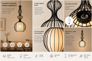 Designer Cage Pendant Light | Metal Frame Hanging Lamp | Adjustable Height Ceiling Light