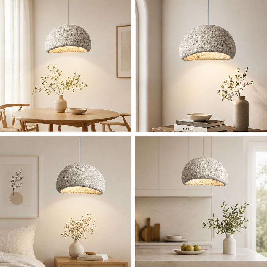 Modern Textured Dome Pendant Light for Dining Room, Kitchen Island & Living Space | E-27 Holder | Adjustable Hanging Light | Stone Finish Ceiling Lamp