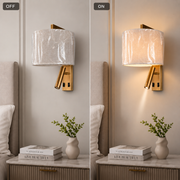 Modern Brass Wall Light with LED Reading Lamp & Linen Shade