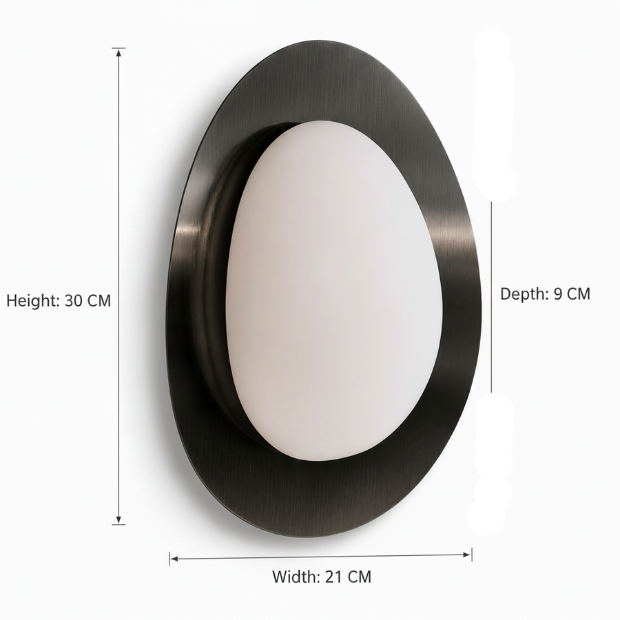 Modern Oval Marble Wall Light with Built-in LED | Smoke Black Metal Finish