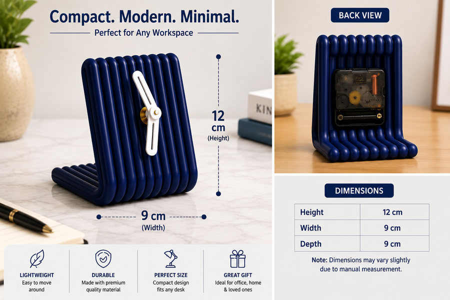Modern Ribbed Table Clock for Desk & Bedside | Minimalist Decorative Analog Clock | Compact 9 x 9 x 9 cm