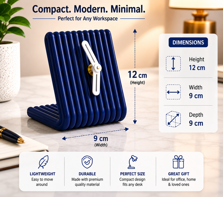 Modern Ribbed Table Clock for Desk & Bedside | Minimalist Decorative Analog Clock | Compact 9 x 9 x 9 cm