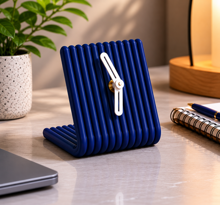 Modern Ribbed Table Clock for Desk & Bedside | Minimalist Decorative Analog Clock | Compact 9 x 9 x 9 cm