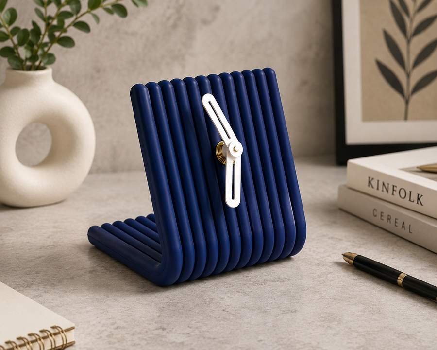 Modern Ribbed Table Clock for Desk & Bedside | Minimalist Decorative Analog Clock | Compact 9 x 9 x 9 cm