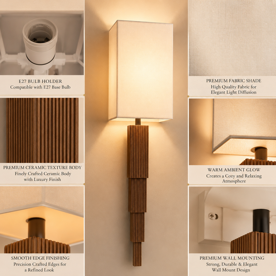 Coral Tree Luxury Ribbed Wall Light | Modern Fabric Shade Wall Lamp