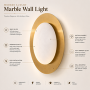 Modern Oval Marble Wall Light with Built-in LED | Brushed Gold Finish Decorative Wall Lamp