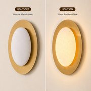 Modern Oval Marble Wall Light with Built-in LED | Brushed Gold Finish Decorative Wall Lamp