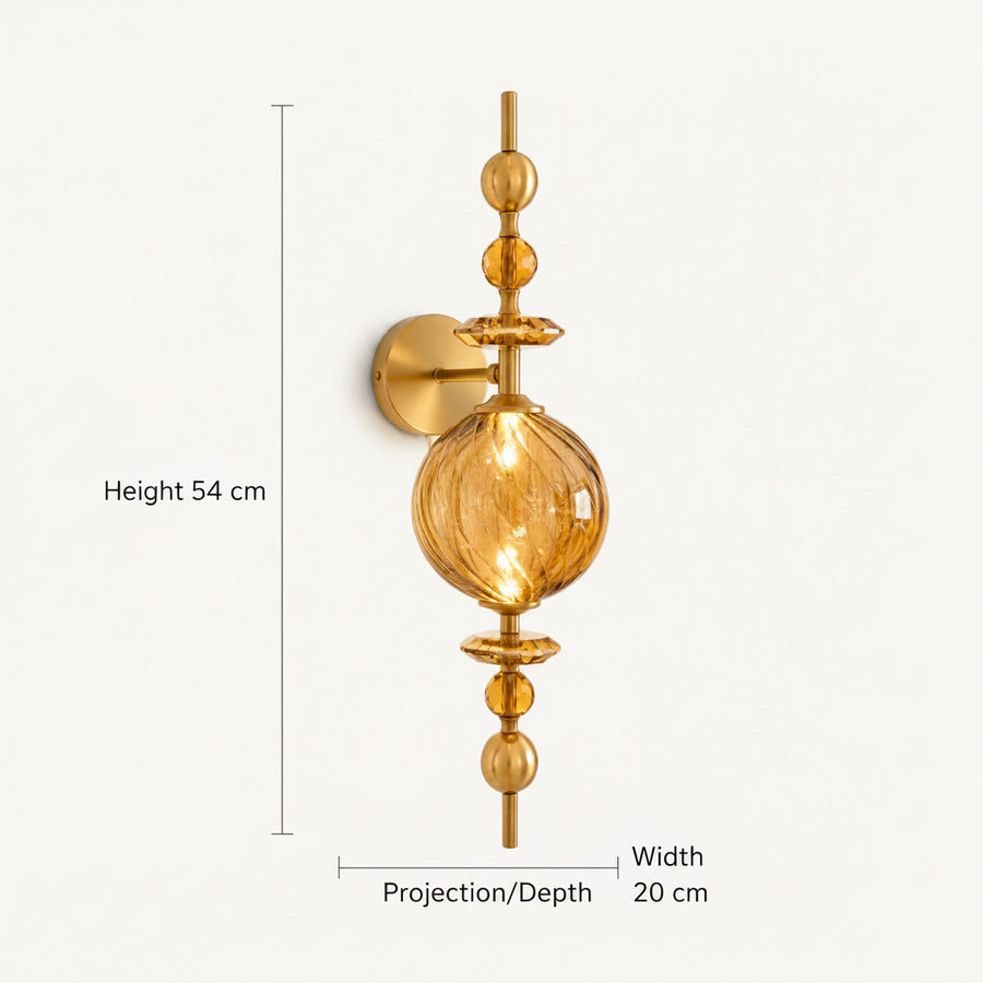 Luxury Amber Glass Wall Light with Crystal Accents | Modern Decorative Wall Lamp