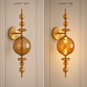 Luxury Amber Glass Wall Light with Crystal Accents | Modern Decorative Wall Lamp