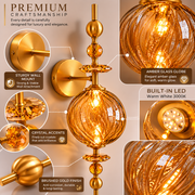 Luxury Amber Glass Wall Light with Crystal Accents | Modern Decorative Wall Lamp
