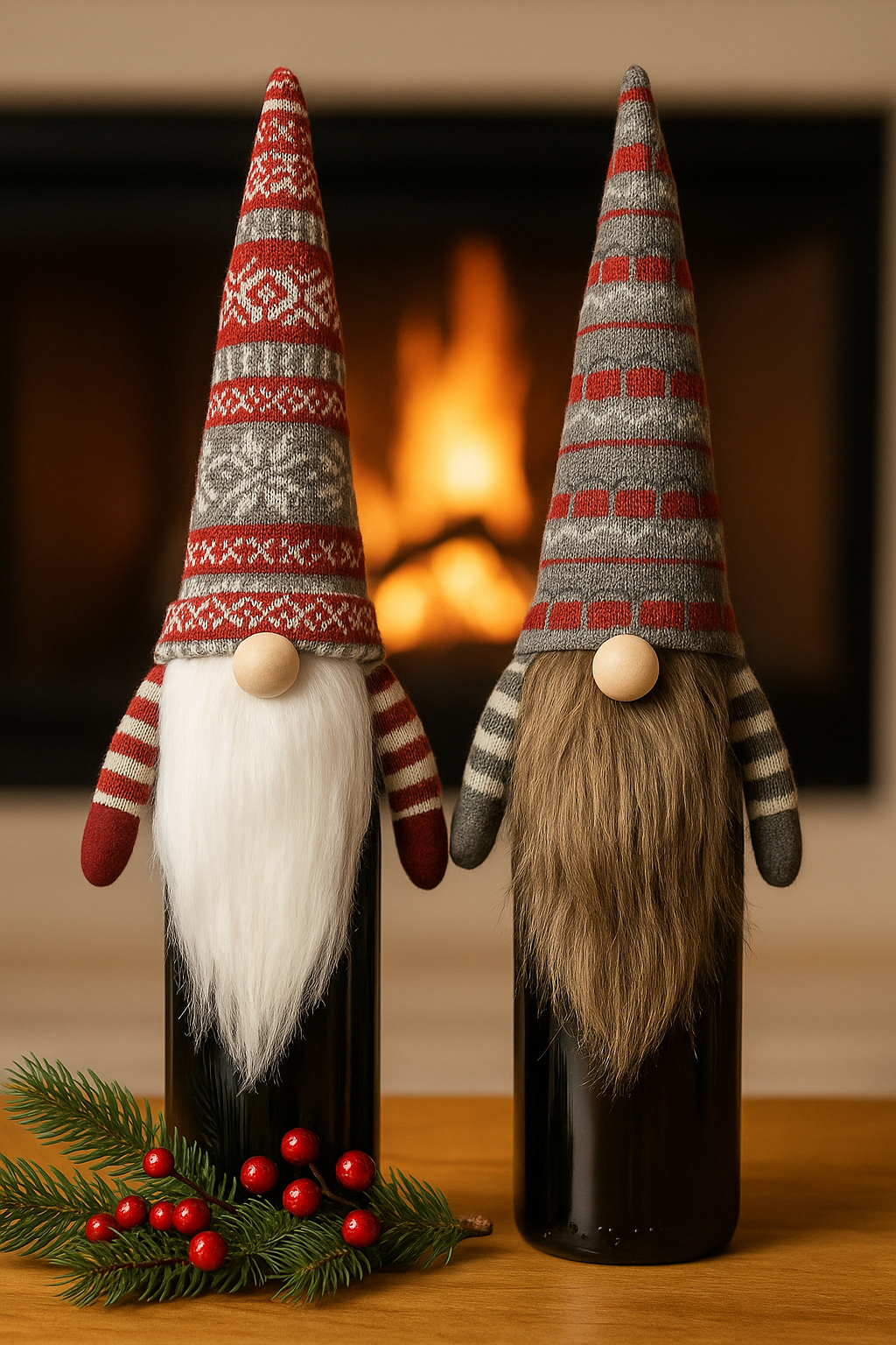 Coral Tree Set of 2 Knitted Christmas Wine Bottle Covers – Nordic Gnome Design