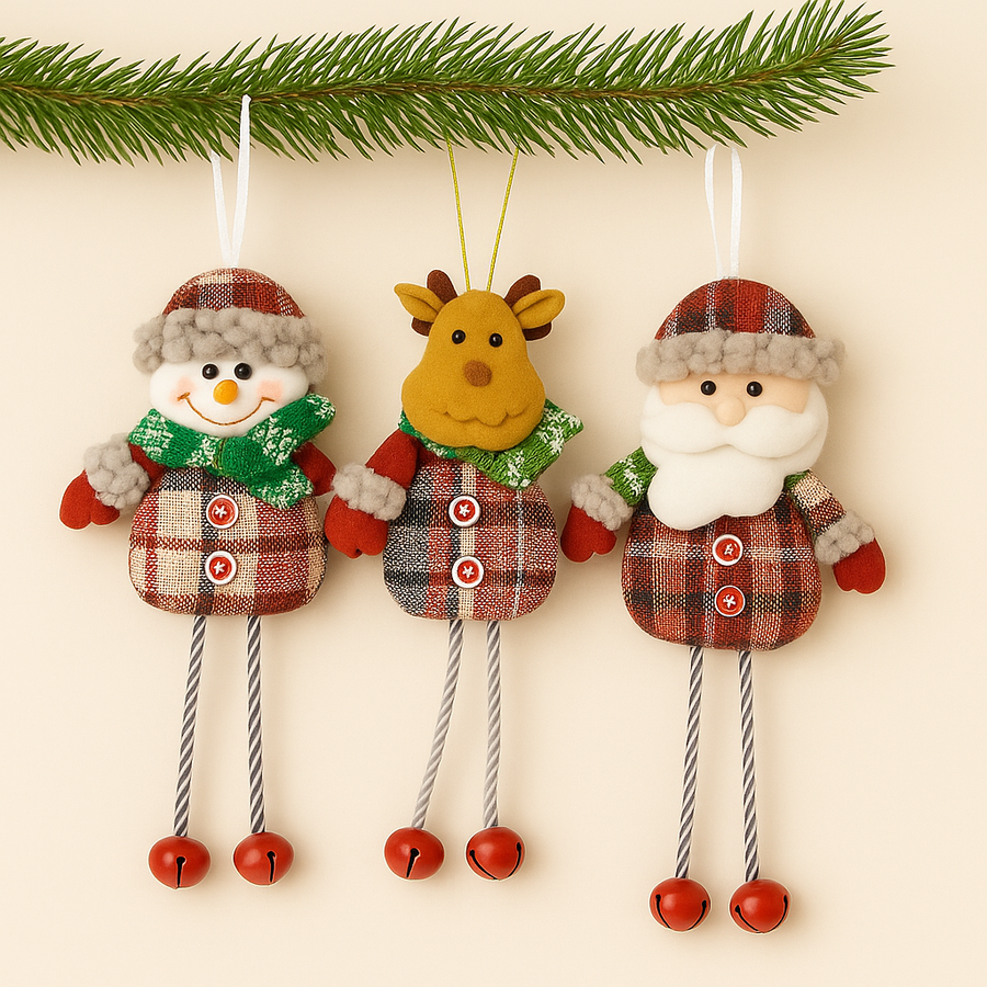 Coral Tree Set of 3 Christmas Ornaments – Santa, Reindeer & Snowman