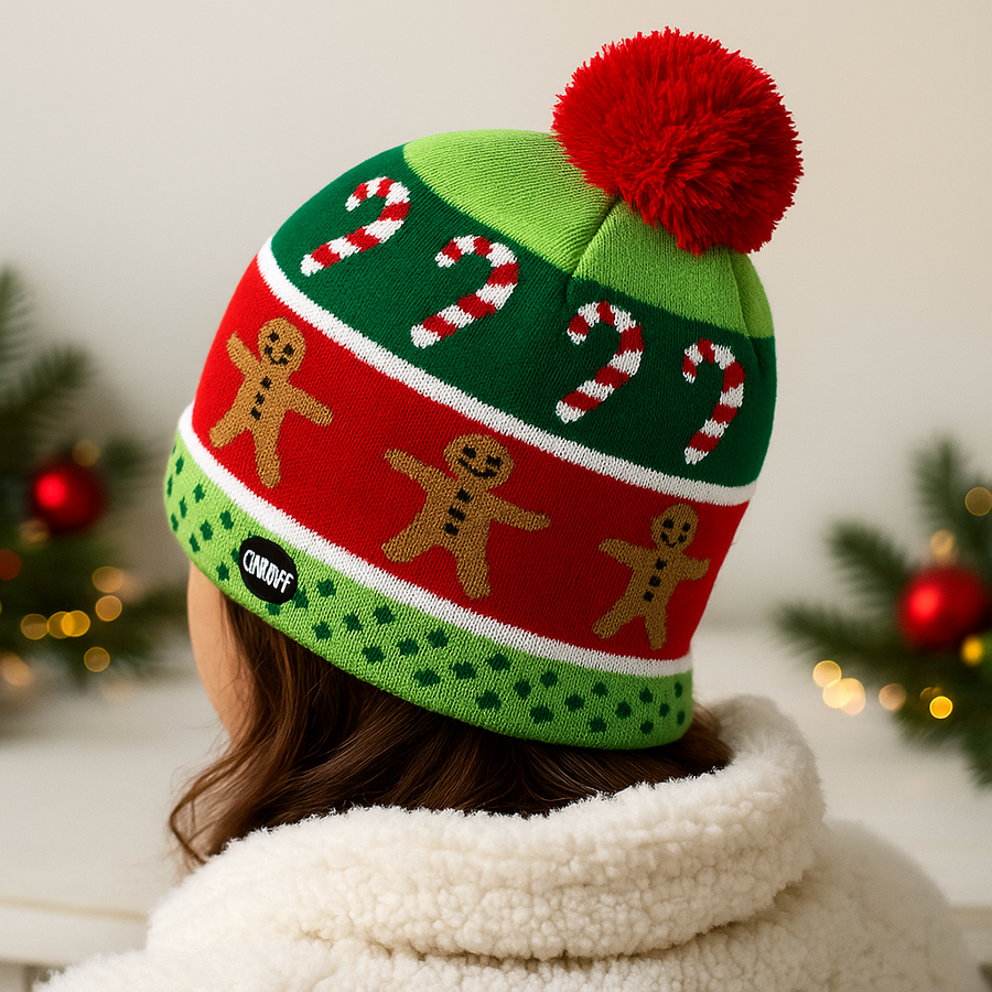 LED Christmas Woolen ginger breadman Cap with 4 Light Modes & 6 Built-in LEDs