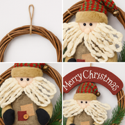 Coral Tree “Merry Christmas” Santa Hanging Wreath – 38 CM Round Wooden Ring | Handmade Christmas Door & Wall Decoration | Rustic Santa with Puffy Beard, Pine Leaves & Rope Hanger | Festive Home Décor