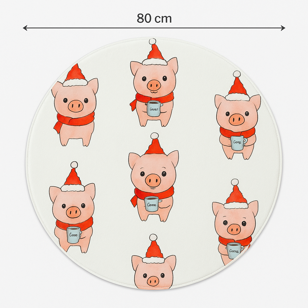 Coral Tree Christmas Piglet Round Mat – 80 CM Diameter | Soft Velvet Touch Kids Room Rug |