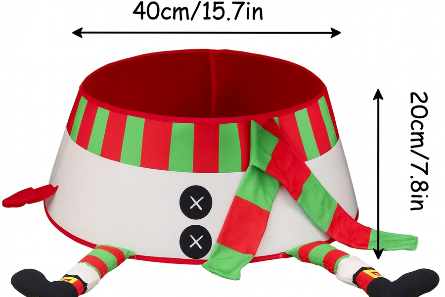 Coral Tree Elf Legs Christmas Tree Collar – Funny Foldable Tree Stand Skirt, 56 cm Base, Festive Holiday Decoration