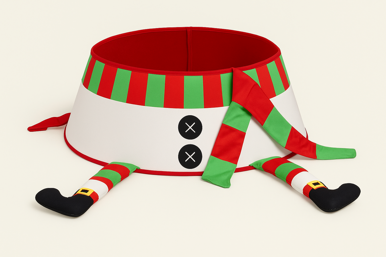 Coral Tree Elf Legs Christmas Tree Collar – Funny Foldable Tree Stand Skirt, 56 cm Base, Festive Holiday Decoration