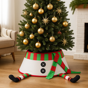Coral Tree Elf Legs Christmas Tree Collar – Funny Foldable Tree Stand Skirt, 56 cm Base, Festive Holiday Decoration