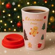 Christmas Ceramic Mug with Red Silicone Lid – 400 ml Coffee & Tea Cup