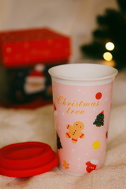 Christmas Ceramic Mug with Red Silicone Lid – 400 ml Coffee & Tea Cup