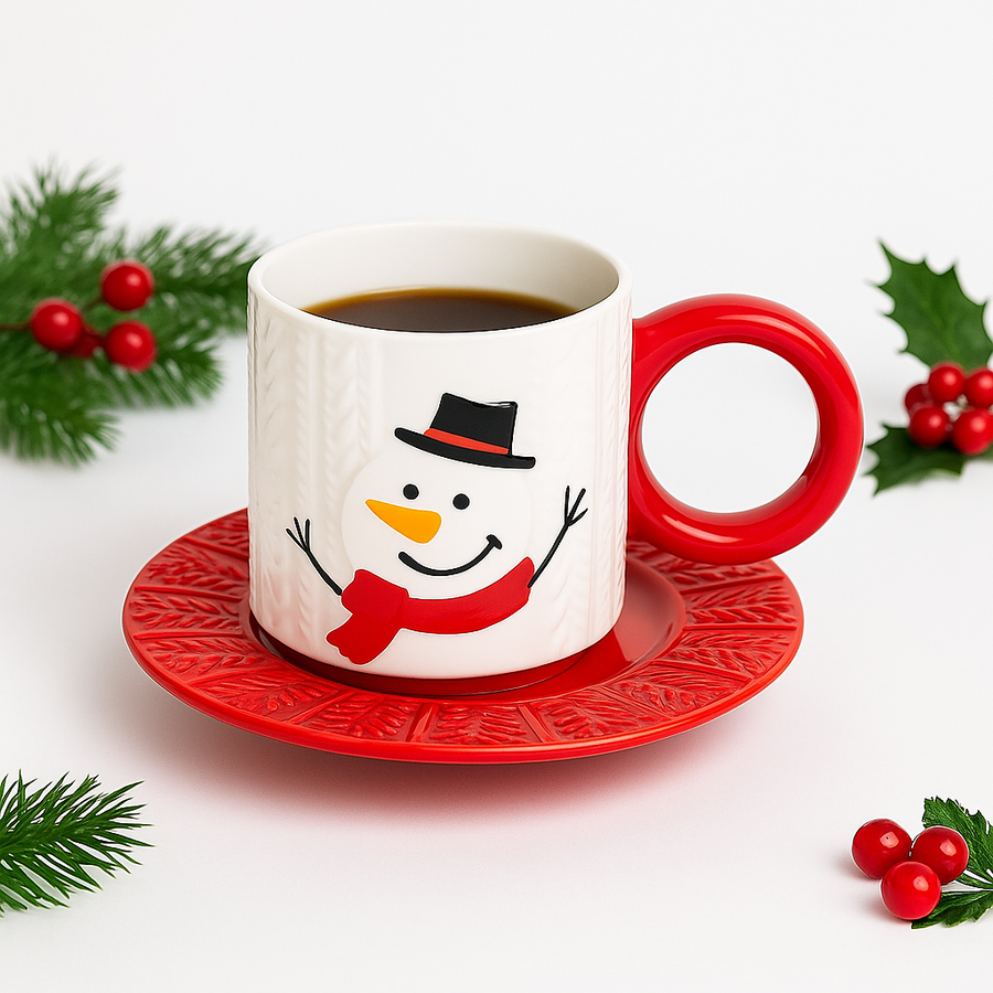 Snowmen Coffee Set with Mug and Saucer