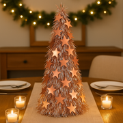 Set of 2 Rose-Gold Star Tinsel Christmas Cones – 55 cm Height,