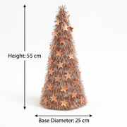 Set of 2 Rose-Gold Star Tinsel Christmas Cones – 55 cm Height,