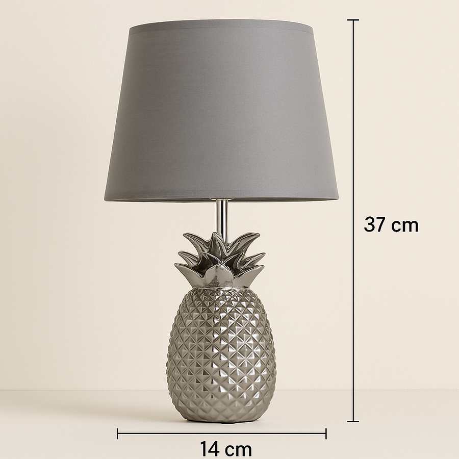Coral Tree Silver Pineapple Table Lamp with Grey Fabric Shade