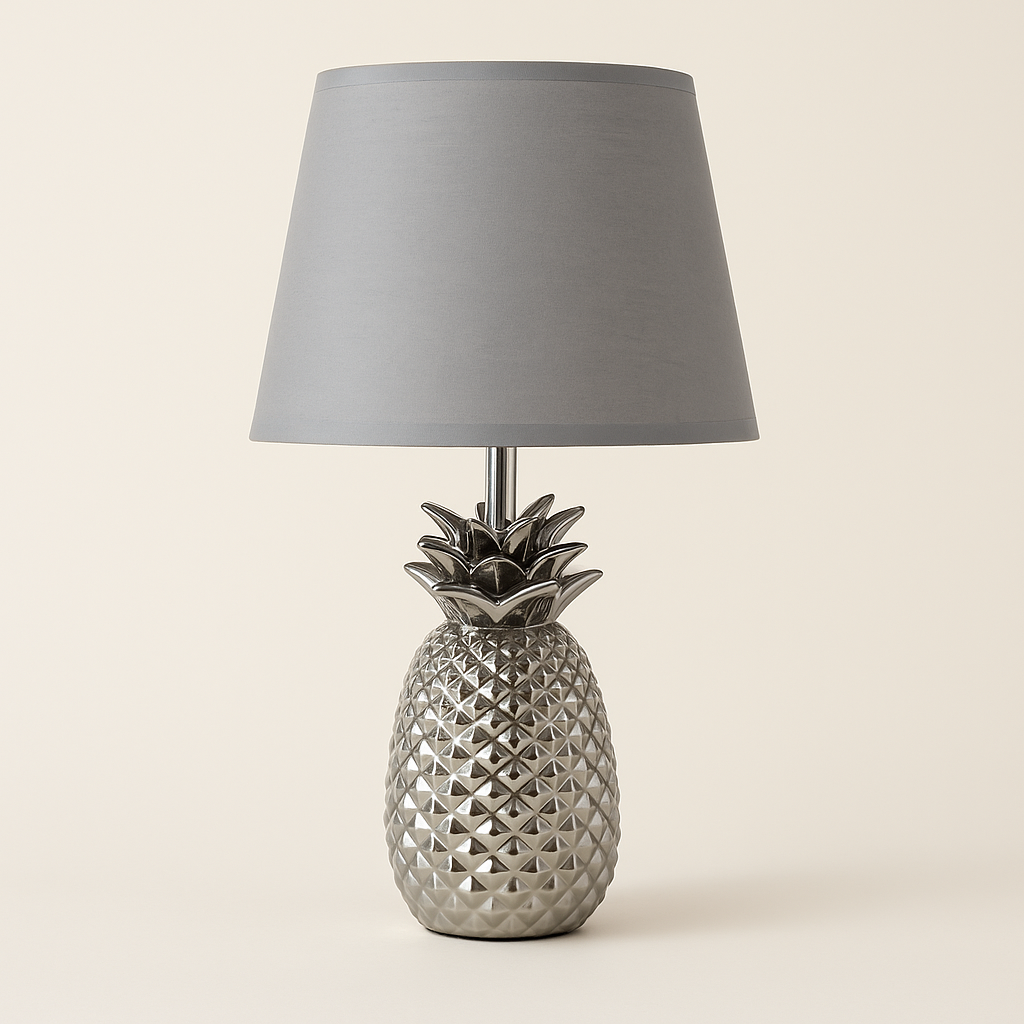 Coral Tree Silver Pineapple Table Lamp with Grey Fabric Shade
