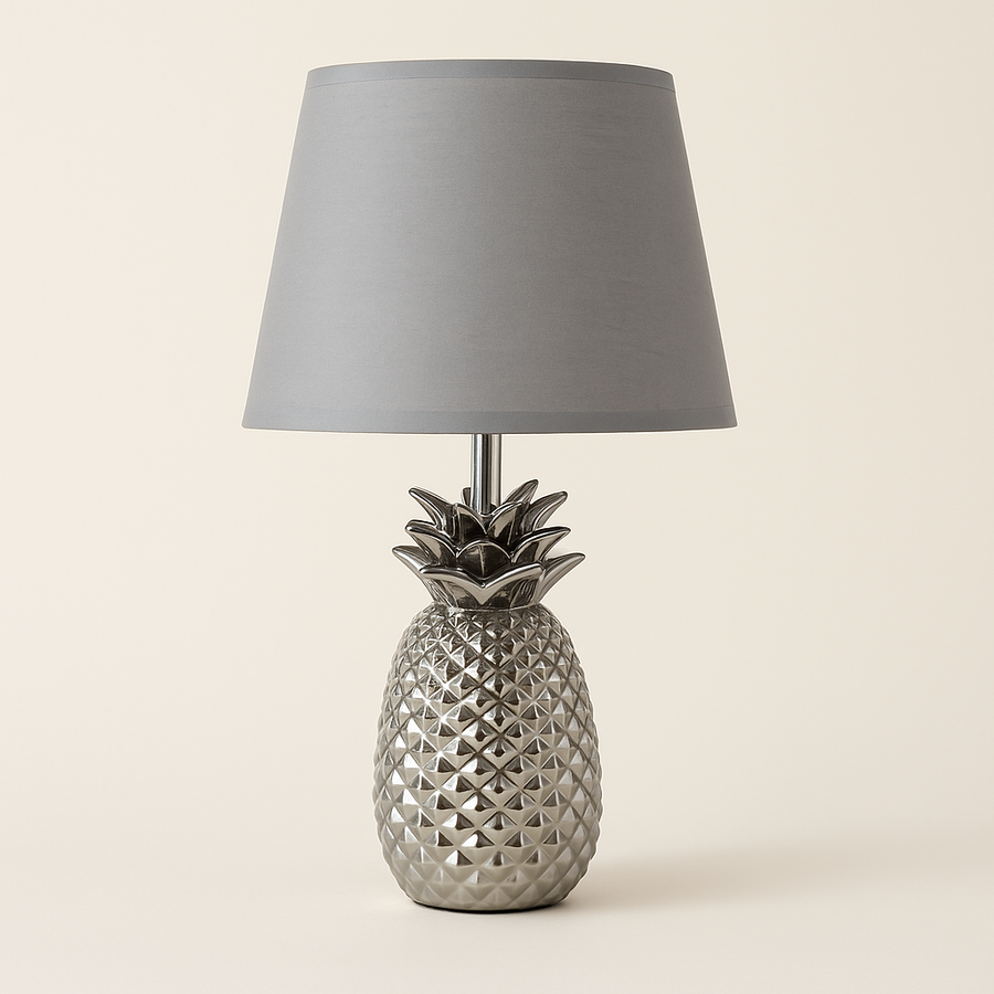 Coral Tree Silver Pineapple Table Lamp with Grey Fabric Shade