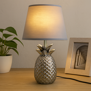 Coral Tree Silver Pineapple Table Lamp with Grey Fabric Shade