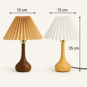 Natural Wooden Table Lamp with Pleated Shade