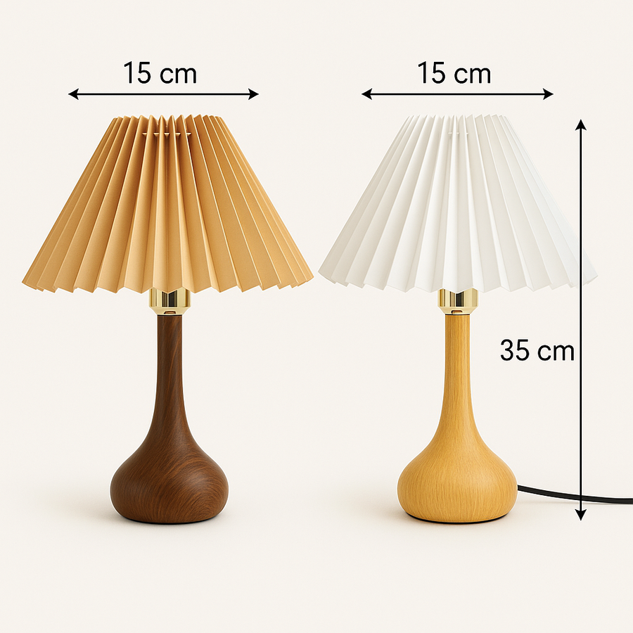 Natural Wooden Table Lamp with Pleated Shade