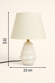 Elegant White Ceramic Table Lamp with Gold Veins & Linen Shade