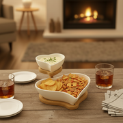 Heart Shaped Ceramic Bowl Set with Wooden Stand
