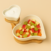 Heart Shaped Ceramic Bowl Set with Wooden Stand