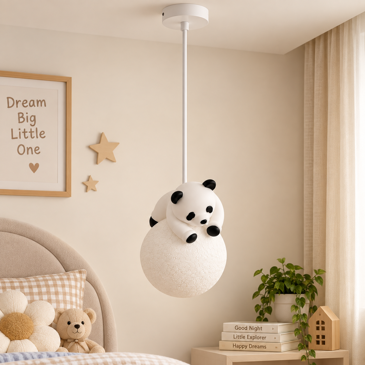 Coral Tree Astronaut Moon Pendant Light for Kids Room | Astro Space Theme Hanging Ceiling Light with Glowing Moon Globe | Decorative Light for Boys & Girls Bedroom, Nursery & Playroom