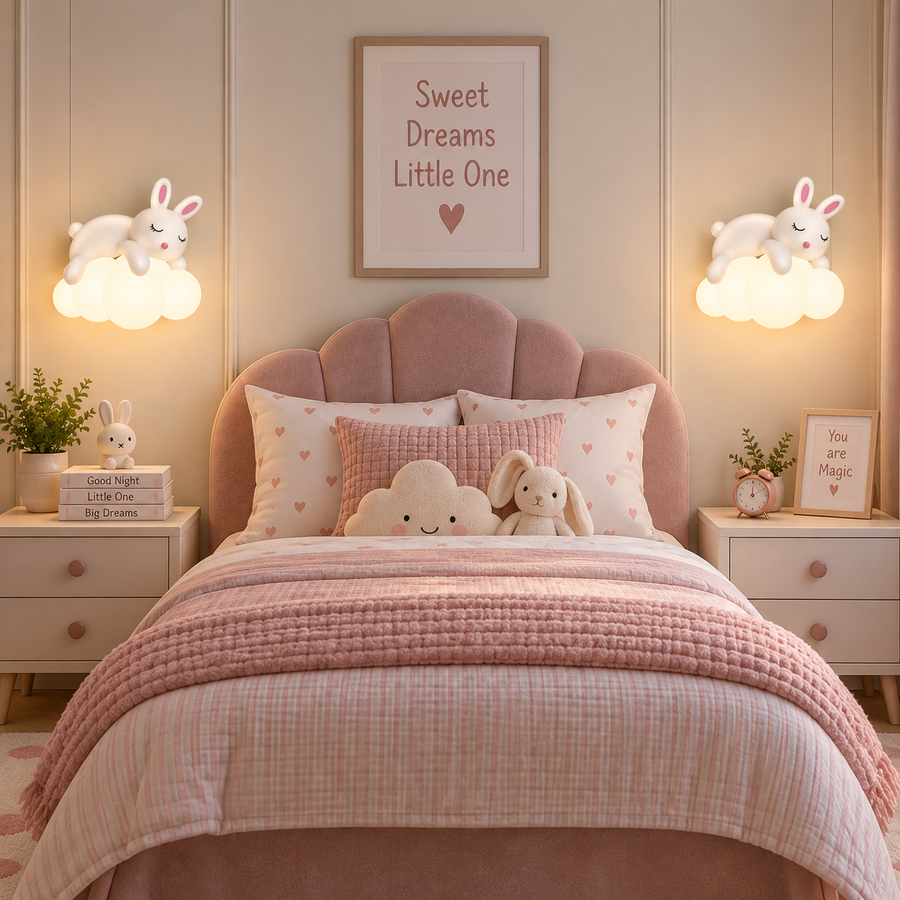 Coral Tree Rabbit on Cloud LED Wall Light for Kids Room | Cute Bunny Decorative Wall Lamp with 3 Colour Changing Light – Warm White, Off White & White | 24W LED Light for Bedroom, Nursery & Playroom