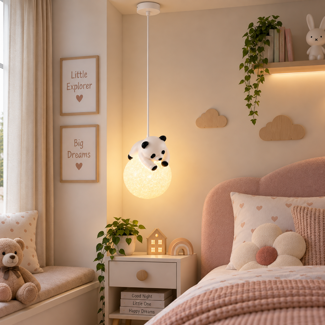 Coral Tree Astronaut Moon Pendant Light for Kids Room | Astro Space Theme Hanging Ceiling Light with Glowing Moon Globe | Decorative Light for Boys & Girls Bedroom, Nursery & Playroom
