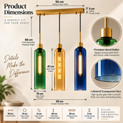 Coral Tree Green, Amber & Blue Glass 3-Light Linear Pendant Light with Gold Finish