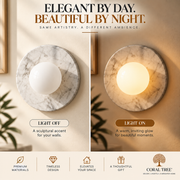 Luxury Carrera White Marble Round Wall Sconce – Minimalist Handcrafted Design with G9 LED Glow