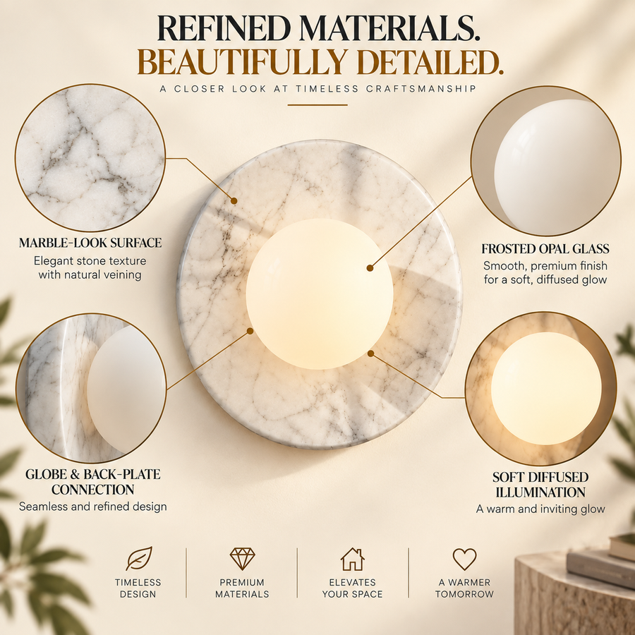 Luxury Carrera White Marble Round Wall Sconce – Minimalist Handcrafted Design with G9 LED Glow