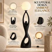 Coral Tree Modern Resin Floor Lamp with Frosted Glass Globe | Contemporary Sculptural Standing Lamp | E27 Holder | Premium Matte Black Floor Light for Living Room, Bedroom & Office