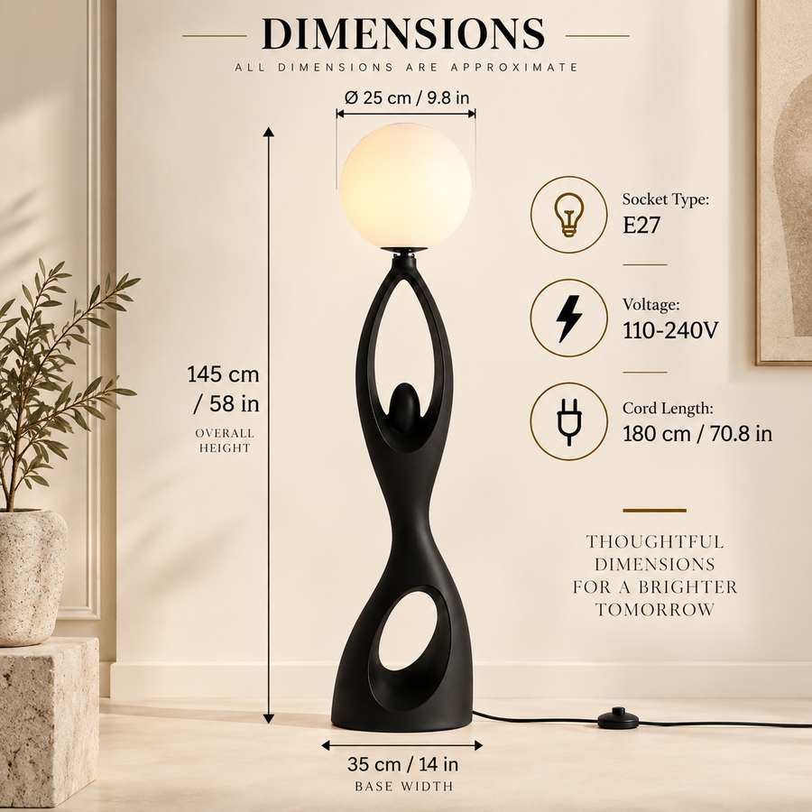 Coral Tree Modern Resin Floor Lamp with Frosted Glass Globe | Contemporary Sculptural Standing Lamp | E27 Holder | Premium Matte Black Floor Light for Living Room, Bedroom & Office