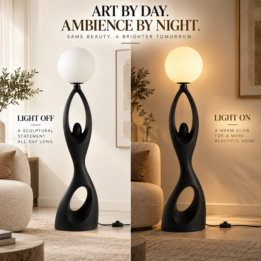 Coral Tree Modern Resin Floor Lamp with Frosted Glass Globe | Contemporary Sculptural Standing Lamp | E27 Holder | Premium Matte Black Floor Light for Living Room, Bedroom & Office