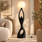 Coral Tree Modern Resin Floor Lamp with Frosted Glass Globe | Contemporary Sculptural Standing Lamp | E27 Holder | Premium Matte Black Floor Light for Living Room, Bedroom & Office