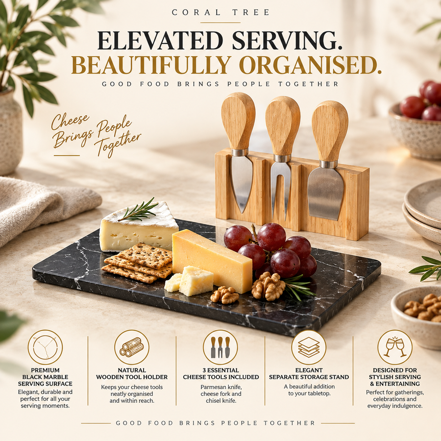 Mini Bamboo Cheese Board Set with Marble & Knives Style 3