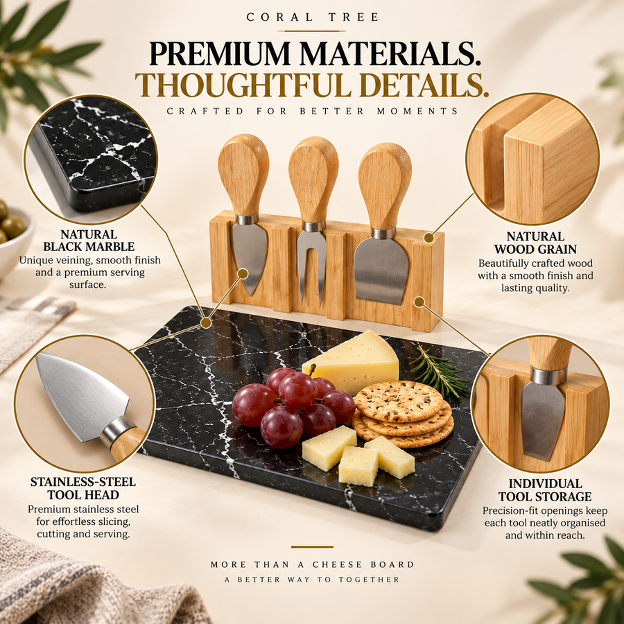 Mini Bamboo Cheese Board Set with Marble & Knives Style 3