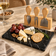 Mini Bamboo Cheese Board Set with Marble & Knives Style 3